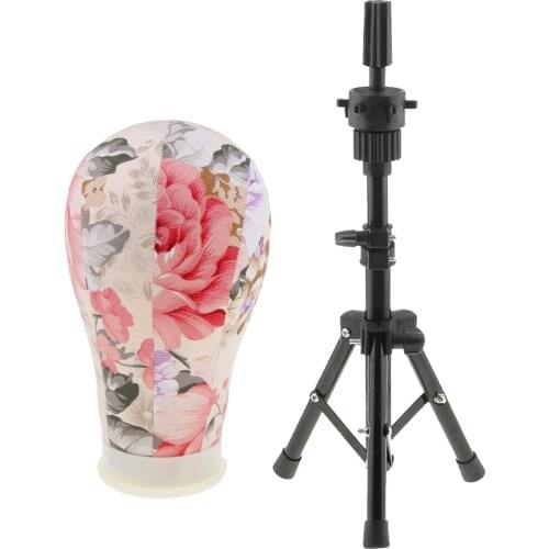 22 inch Canvas Block Head Mannequin Manikin Head Model for Wigs Making Display with Adjustable Tripod Stand Holder