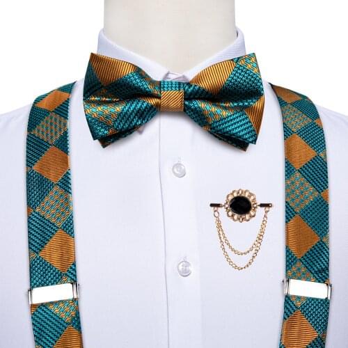 Classic 6 Clips 3.5cm Width Men Suspenders Bow Tie Set Vintage Brace Luxury Trousers Strap Fashion Men Suit Accessories DiBanGu