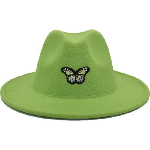 Fedora Jazz Hat Embroidery butterfly Wome Woolen Wide Brim Panama Spring Autumn Felt Hats New Fashion Hat Wholesale