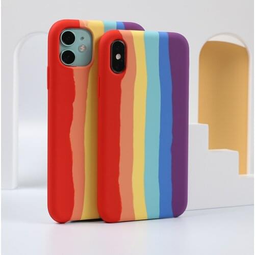 Soft Liquid Silicone Phone Case for iPhone 6 6S 7 8 Plus X XR XS MAX 11 Pro Max SE 2020 Rainbow Case