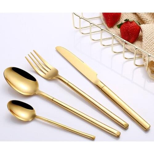 Retro Gold Cutlery Set Stainless Steel Dinnerware Sets Knives Forks Coffee Tea Spoons Flatware Set Western Dinner Tableware Sets