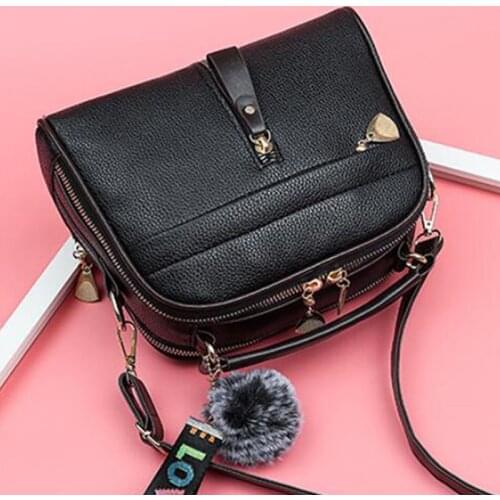 New Sweet PU Bag Female Leather Fashion Handbags Messenger Shoulder Bag Solid Color