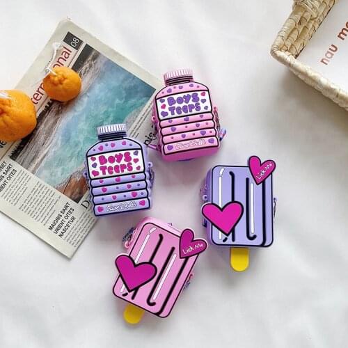 2021 Summer New Cute Cartoon Children Parent-Child Water Bottle Shape Ice Cream Shoulder Bag Children Mini Coin Purse Cross Bag