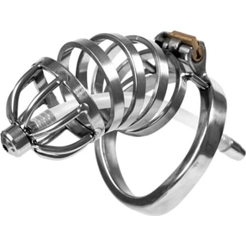 New Sex Toys Stainless Steel Male Chastity Cock Cage With Urethral Catheter Penis Lock For Men