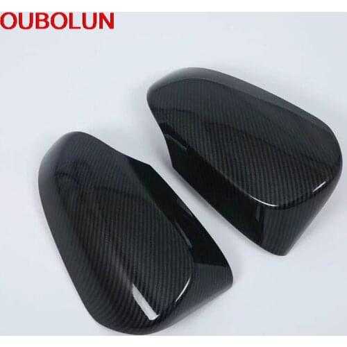 OUBOLUN For Toyota Aqua 2014 2015 2016 2017 2018 Side Door Rear View Mirror Cover Trim Garnish Moulding Overlay ABS Carbon Fiber