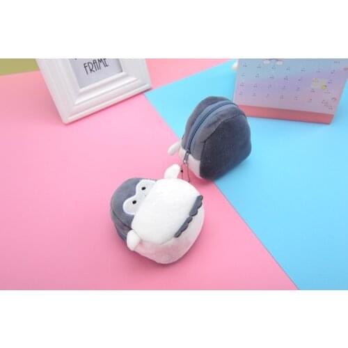 Portable cute plush coin purse penguin coin purse zipper key USB cable earphone storage bag ladies and children birthday gifts