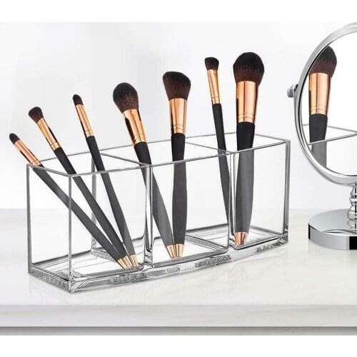 3 Slots Transparent Cosmetic Brush Storage Box Lipsticks Acrylic Holder Durable Jewelry Desk Box Container Makeup Organizers