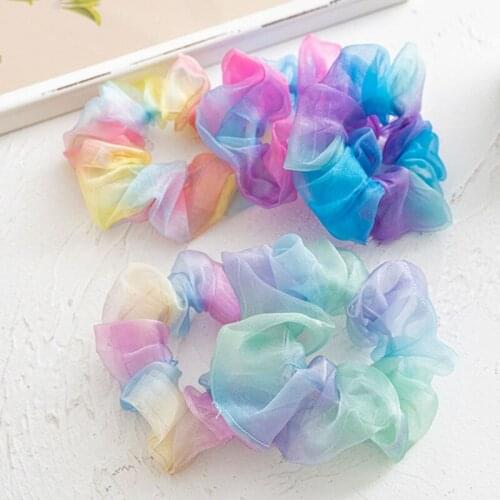 Korean Rainbow Mesh Scrunchies Fashion Hairband Hair Rope for Ponytail Holder Elastic Hair Band Sweet Hair Ties Hair Accessories