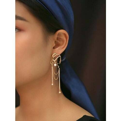 Kshmir European and American retro face head earrings temperament beauty outline hollow out long tassel earrings female earrings