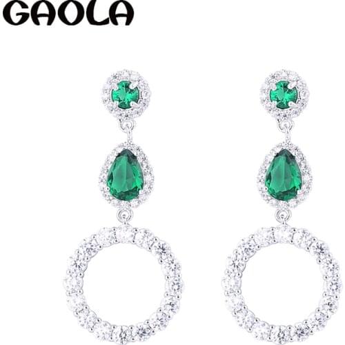 GAOLA New Women Luxury Lucky Elegant Green-Color Cubic Zirconia Wedding Dangle Earrings GLE7084Y