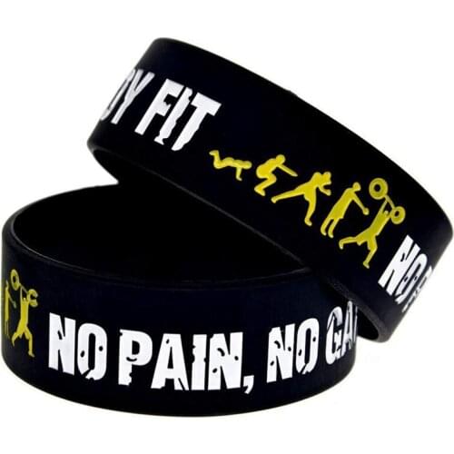 Everybody Fit No Pain No Gain Silicone Wristband Wide Band Motto Rubber Bracelets & Bangles Armband Gift