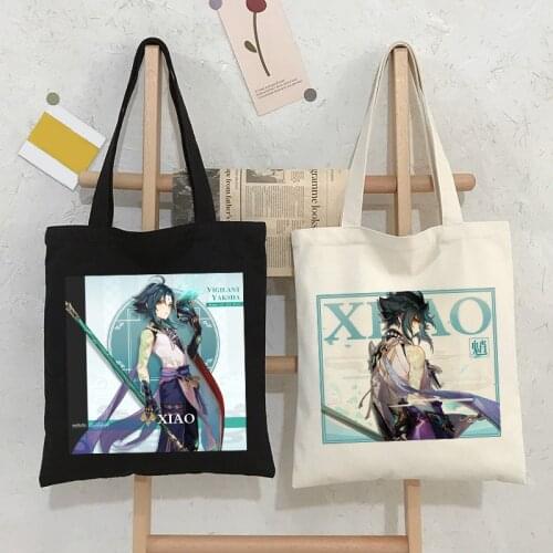 Anime Genshin Impact XIAO Canvas Bag Harajuku Gothic Style Shopper Large Capacity Women Bag Classic Shoulder Bag Vintage Handbag