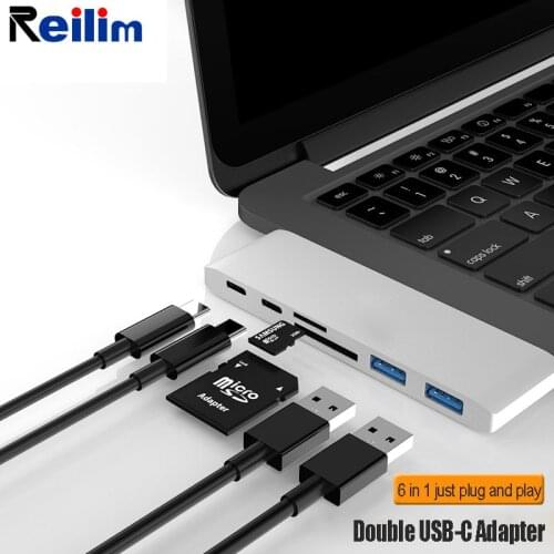 Reilim Thunderbolt 3 Adapter USB Type C to USB 3.0 HUB PD Converter TF CF card for MacBook samsung S9 huawei p20 pro USB-C HUB