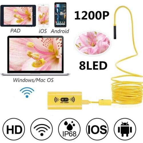 WIFI Endoscope Camera HD 1200P Mini Waterproof Hard Cable 2.0 Megapixels Inspection Camera 8mm 6LED 12M/3.5M//5M USB Endoscope