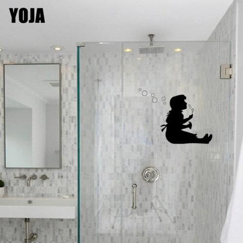 YOJA 20x27.3CM Little Girl Blowing Bubble Bathroom Glass Decal Decoration Home Wall Sticker G2-0225