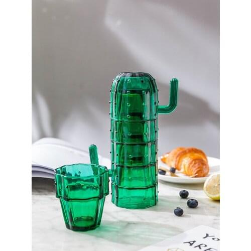 Cactus Green Plant Cup Combination Household Glass Water Cup Simple Tea Cup 6 Pcs