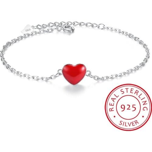 925 sterling silver anklet halhal on foot leg Korean fashion red love ankle peach heart Bracelet for women cute jewelry