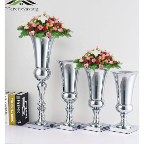 10PCS Tabletop Vase Wedding Flower Vase/Stand Table/Wedding Centerpieces Silver Flowers/Floor Vases For Party Decoration GTHP027
