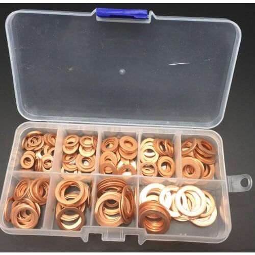 200Pcs Copper Sealing Washer Solid Gasket Sump Plug Oil For Hardware Accessories Boat Crush Washer Flat Seal Ring Tool Kit