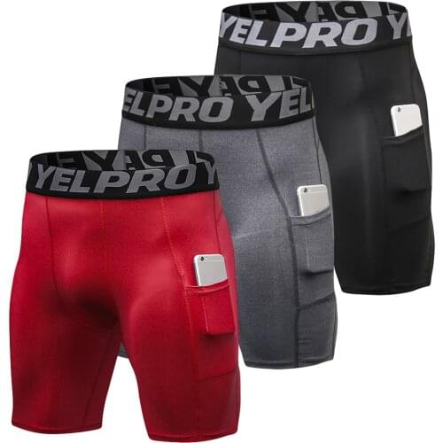 3 Pack Men Compression Shorts Running Training Fitness Shorts Breathable Active Workout Underwear with Pocket 2020 New
