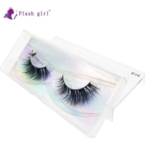 Flash Girl 3D Mink False Eyelashes D16 Handmade Fluffy Thick Full Strip Lashes Reusable Cruelty Free Fake Eyelash Makeup