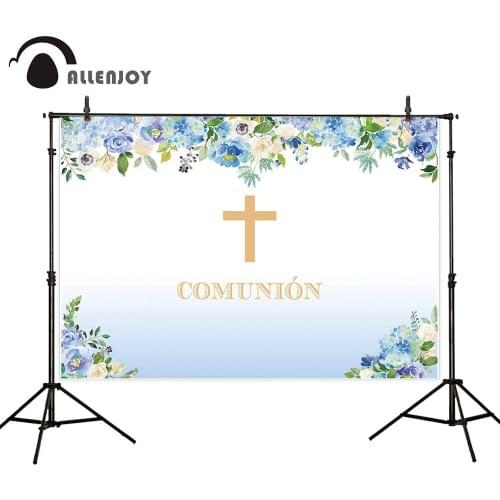 Allenjoy vinyl photography backdrop spring flower cross kid Mi Primera Communion photophone party decoration photocall photozone