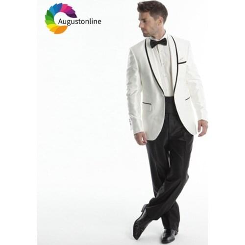 White Black Shawl Lapel 2019 Slim Fit Men Suits For Wedding Formal Costume Groom Prom Tuxedo Best Man Blazer Traje Hombre 2Piece