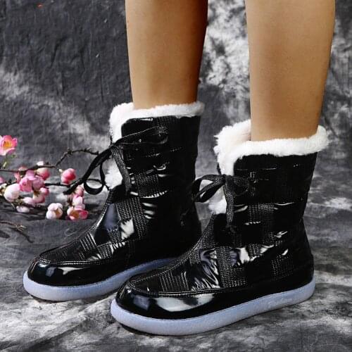 New Brand Fashion woman shoes waterproof Round Toe Lace-Up Flat with Short Plush Warm Snow Winter Ankle Boots
