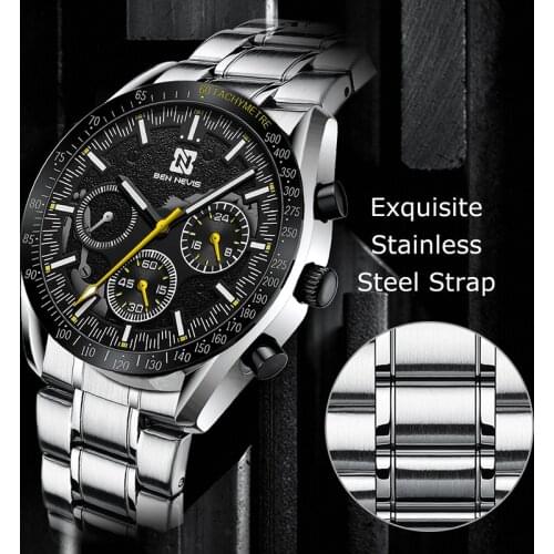 Mens Watches Luxury Brand Fashion Quartz Steel Men Watch Waterproof Chronograph Business Wristwatch Relogio Masculino QW021