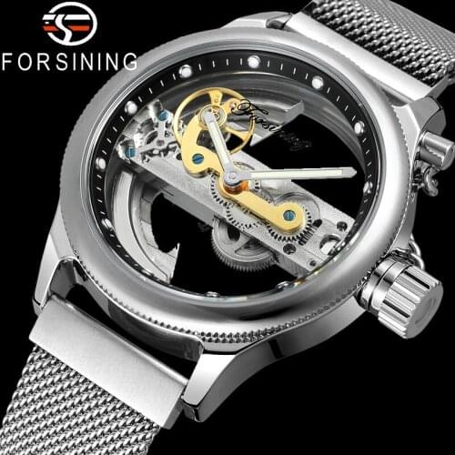 FORSINING Automatic Mechanical Men Wristwatch Stainless Steel Male Clock Top Brand Luxury Transparent Skeleton Man Watch 9418G