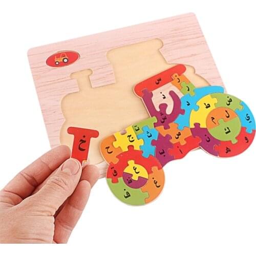 Wood Puzzle Toy Arabic Alphabet Cartoon Animals Traffic Arab Jigsaw Puzzles Toys for Children Early Educational Preschool Gift