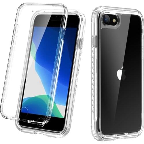 For iPhone SE 2020 Case with Built-in Screen Protector, Anti-Slip Shockproof Hard Dual Layer Full Body Protective Case