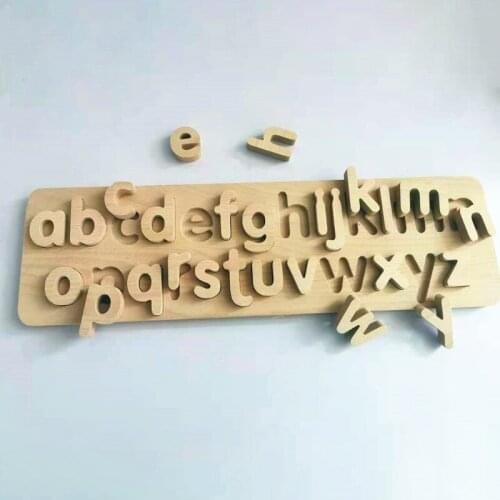 Natural Wooden Lowercase Letters Puzzle Board Toddler Kids Early Educational Toy