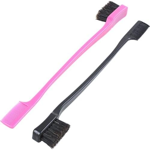 Double Sided Edge Control Hair Brush Comb Combo Pack 2 Pieces Pink and Black