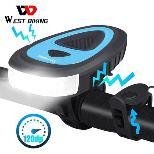 WEST BIKING 3 Modes Bicycle Headlight 120db Electric Horn MTB Bike Bell Bike Accessories USB Rechargeable Cycling Horn Light