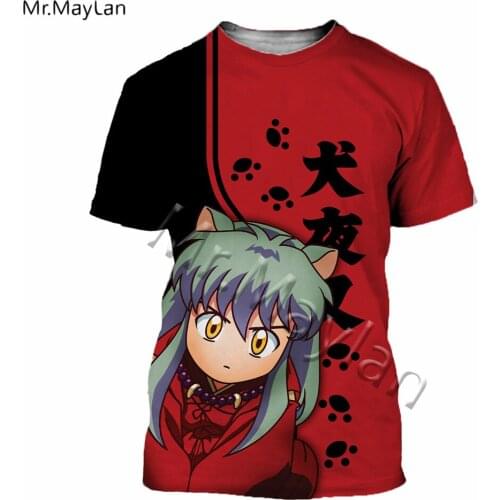 Harajuku 3D Printing Anime Inuyasha T Shirt Men/women Hip Hop Tee Tshirt Girls Casual Red T-shirt Tops Kawaii Clothes Drop Ship