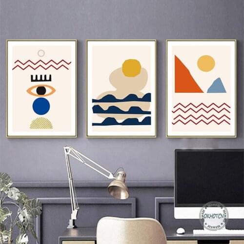 Boho Geometric Sun Seascape Canvas Painting Scandinavian Wall Art Prints Poster Modular Picture for Gallery Living Room Decor
