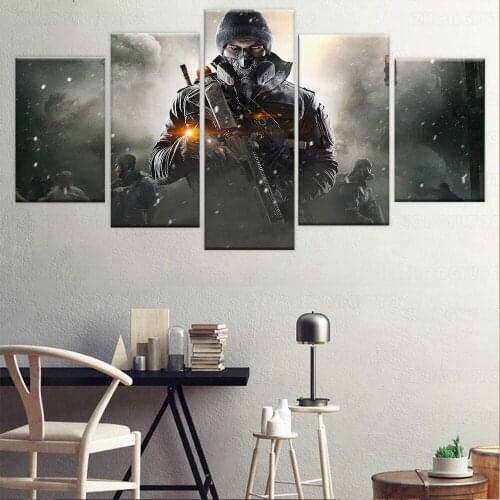 Gun Man Soldier Paintings 5 Panel Style On Canvas Print Type Modern Home Decor Game Tom Clancys The Division Wall Artwork