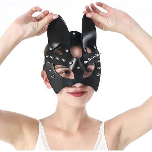 UYEE Leather Cat Eyes Masks Punk Sexy Cosplay Bunny Erotic Mask For Woman Gothic Harness Adult Play Special Party Costume Mask