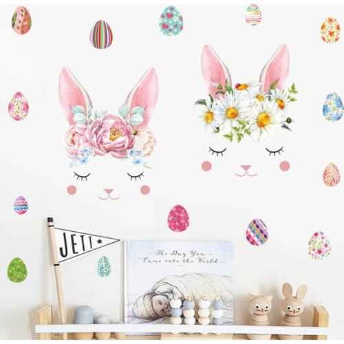 Easter Bunny Eggs Wall Stickers Kids Room Decoration Removable Wallpaper Decals Bedroom Living Room Cartoon Eggs Rabbit Stickers