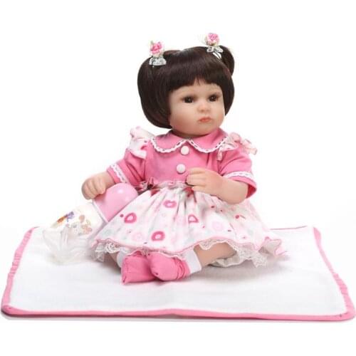 NPKCOLLECTION brand 18"40cm silicone reborn baby girl dolls toys lovely dress brown hair fake baby doll bebe doll bonecas