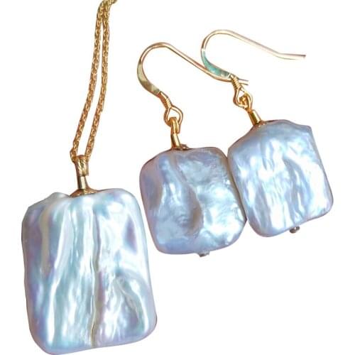 Fashion irregular natural White baroque 15X16MM pearl earrings 18X20MM pendant necklace 40CM set