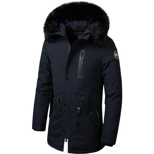 Men Winter New Warm Fur Collar Long Thick Cotton Casual Parkas Jacket Coat Men Brand Pockets Outwear Waterproof Jacket Parka Men