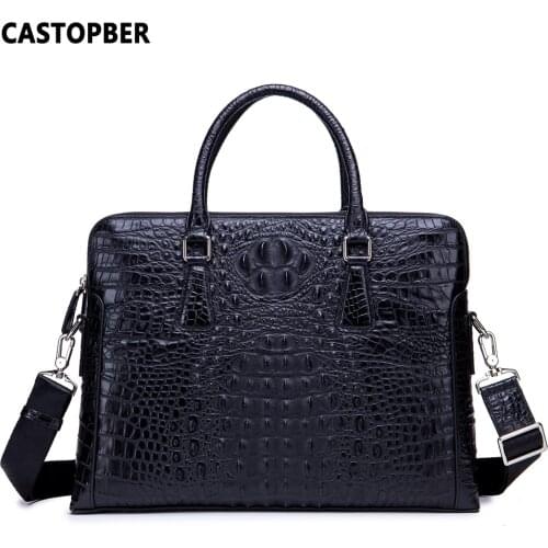 Mens Leather Briefcases 13.3" Laptop Computer Bag Genuine Leather Cowhide Crocodile Handbags For Men Shoulder Business Tote Bags