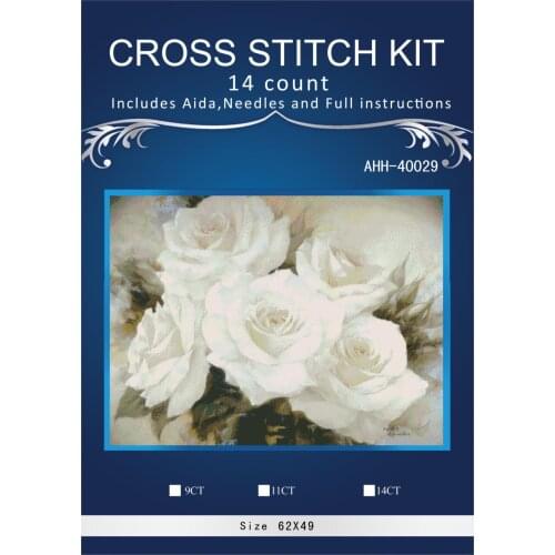 Oneroom white rose vase flowers Cross Stitch Embroidery Kits 14CT Owl Animal Tree Cotton Thread Painting DIY Needlework DMC