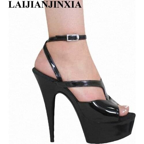 New 15cm high heels Thin Heels sandals 6 inch high-heeled shoes sexy black Platform Dance Shoes