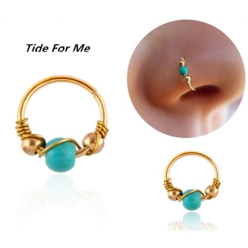New Trendy Stainless Steel Beads Hoop Nose Rings Septum Piercing Gold Color Nose Rings & Studs Body Ear Piercing Jewelry