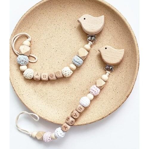 New Hand Hook Knitting Pacifier Chain Wooden Pacifier Anti Dropping Chain Baby Wooden Pacifier Anti Dropping Clip