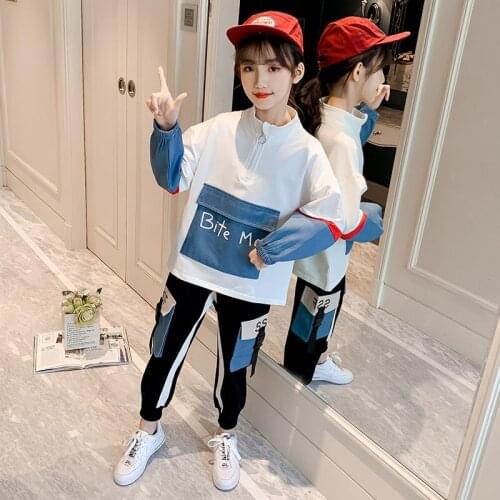 2021 Autumn Kids Sport Clothes Childrens Clothing Casual Zipper Sweatshirt+Cargo Pants Suit Teenage Girls Costume Outfits 4-13Y