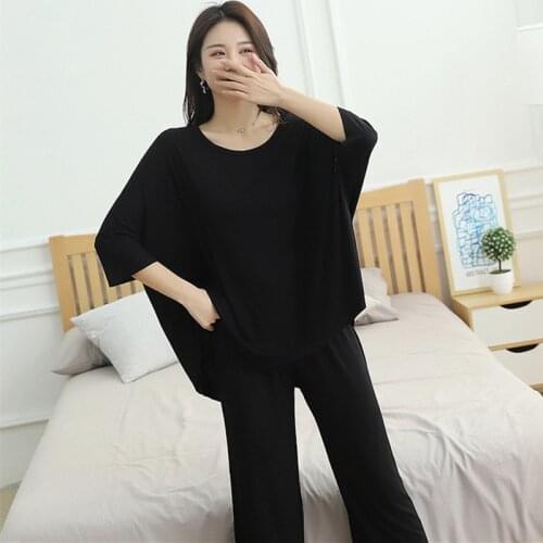 Pyjama Pour Femme New Loose Cotton Pajamas Women Spring Summer Sleepwear Set Bat Shirt + Pant Two Piece Suit Pijamas Female XXL